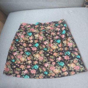 Floral Mini Skirt Medium Black Pink Blue Yellow